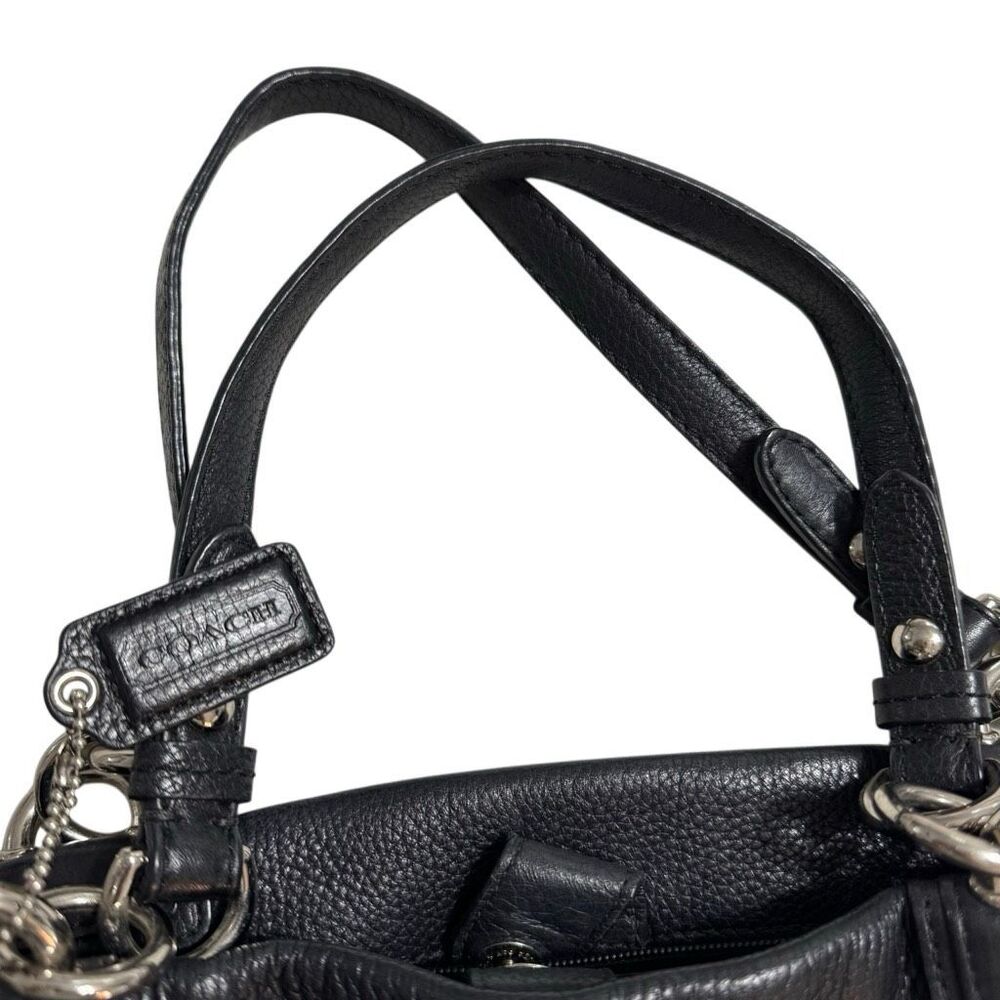 Vintage Coach Black Pebbled Leather Turn Lock Tote Shoulder Bag F18921 Silver Ha - Picture 6 of 7